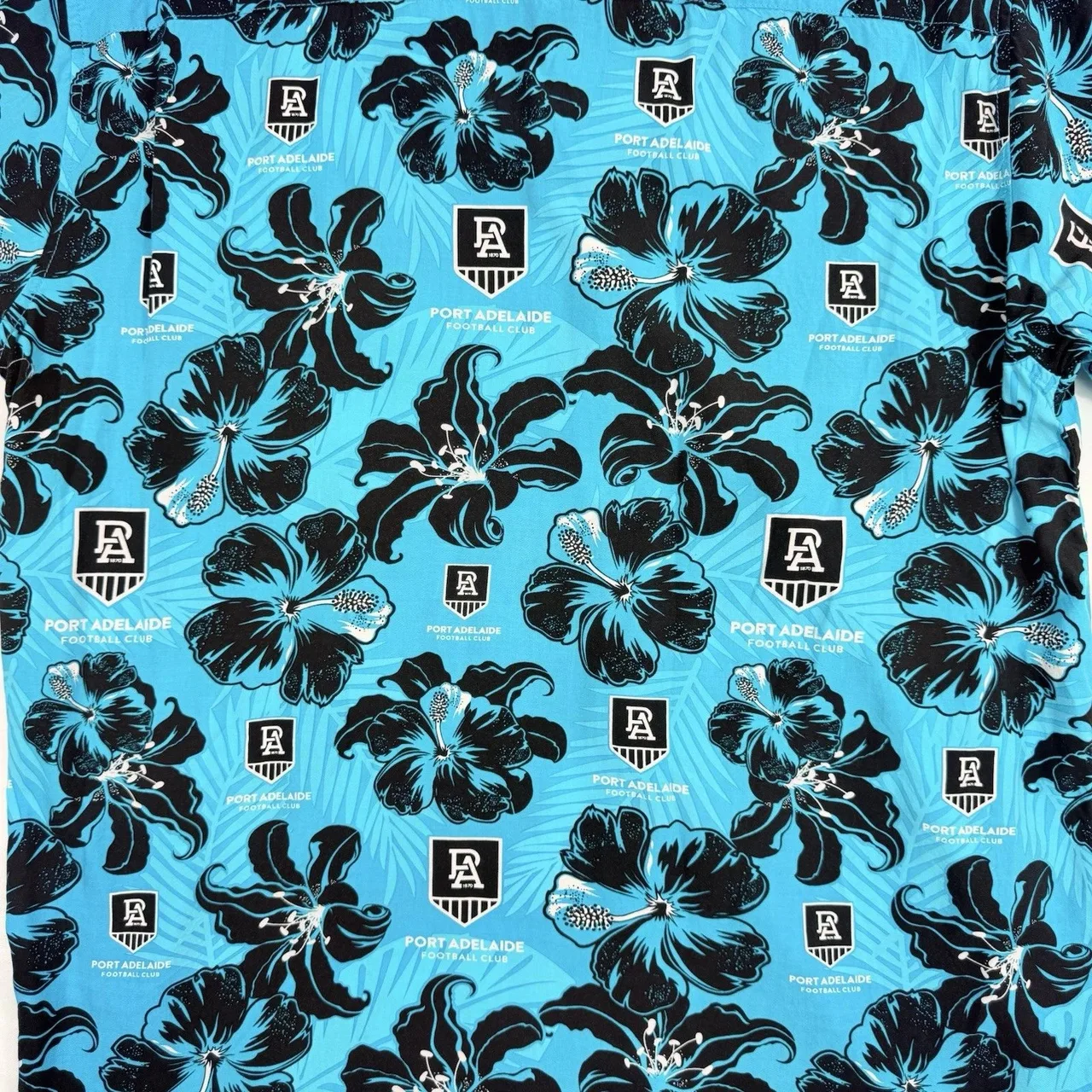 AFL Port Adelaide Power Hawaiian Shirt Mens Large Blue Floral Hibiscus Rayon Sho — photo 5