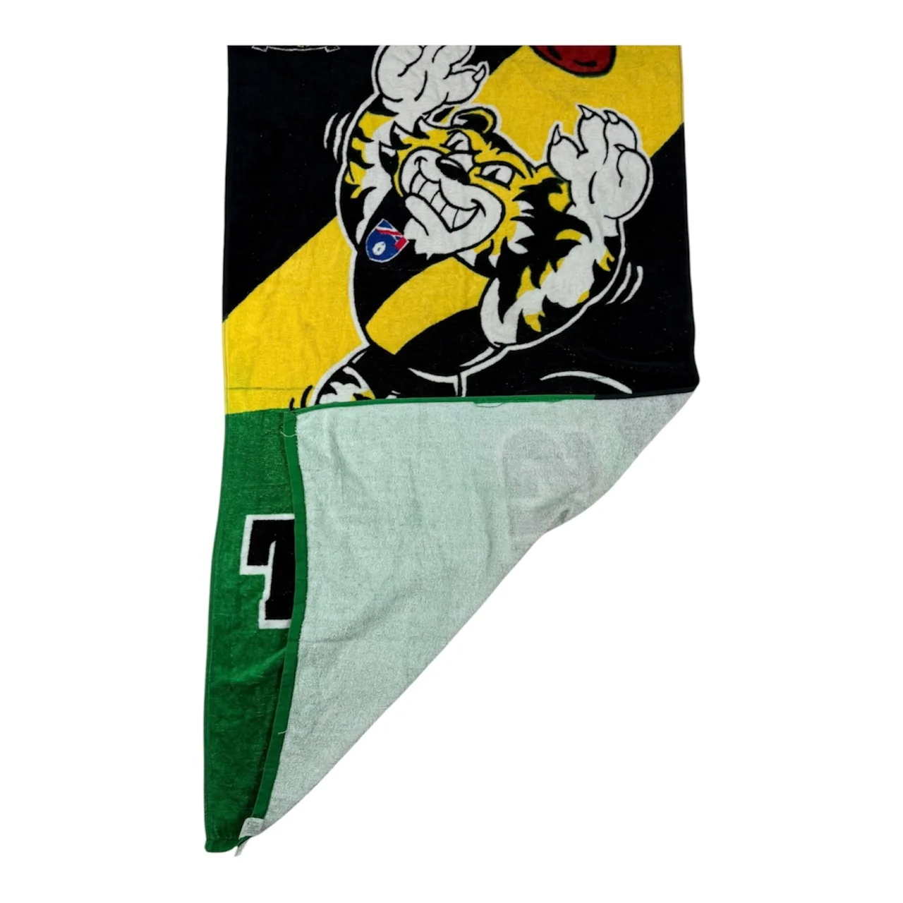 VTG 90's Richmond Tigers AFL Beach Towel Mascot Design Black Yellow Green Cotton — photo 5