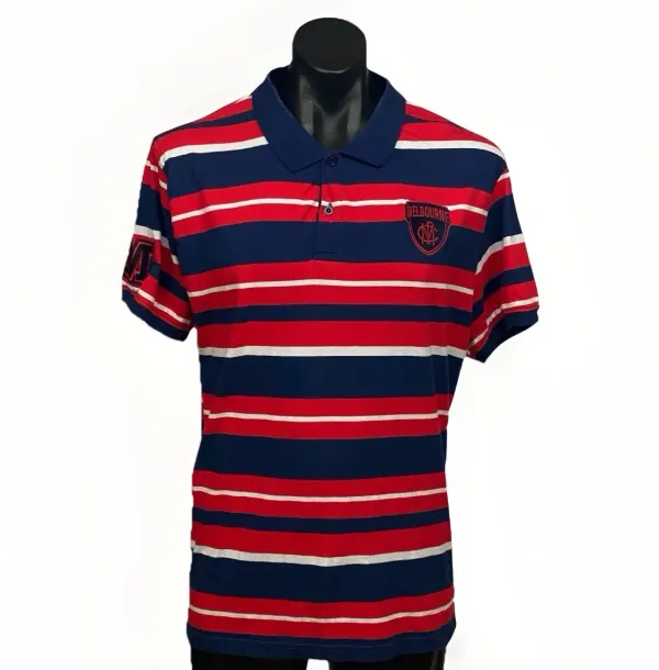AFL Melbourne Demons Polo Shirt Mens 4XL Navy Red Striped Embroidered Crest Logo