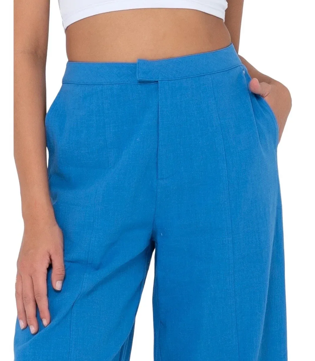 Rusty Womens Hunter High Waist Wide Leg Linen Blend Pants Size 10 Blue NWT — photo 3