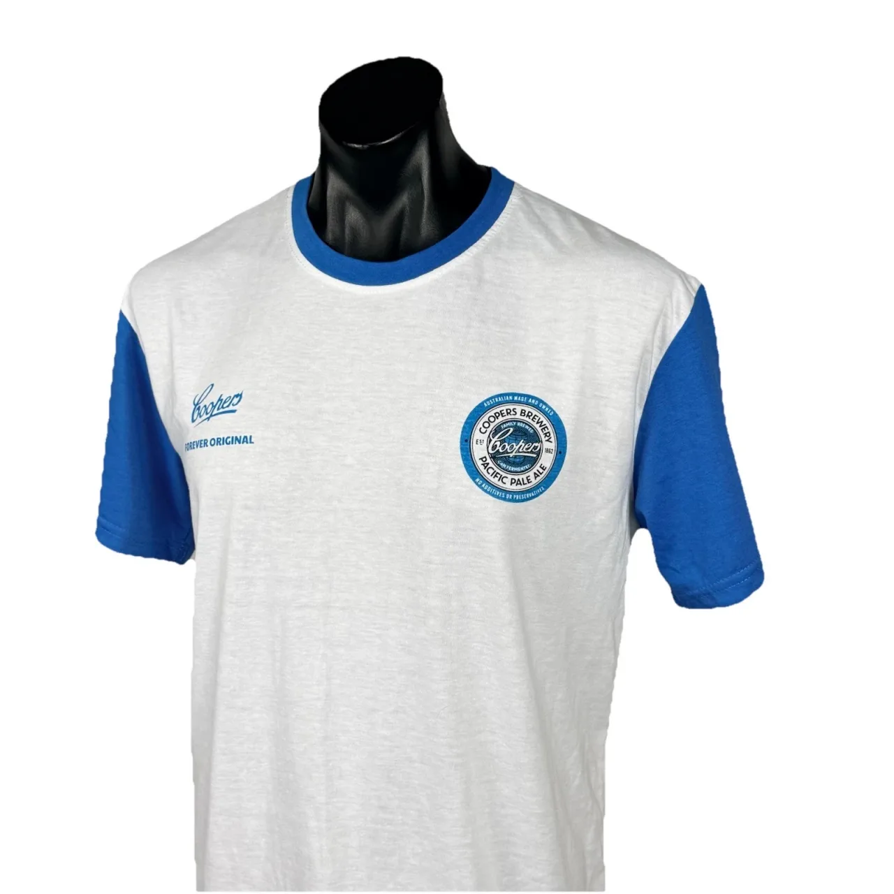 Coopers Brewery Pacific Pale Ale T Shirt Mens XL White Blue Raglan Ringer Tee — photo 6