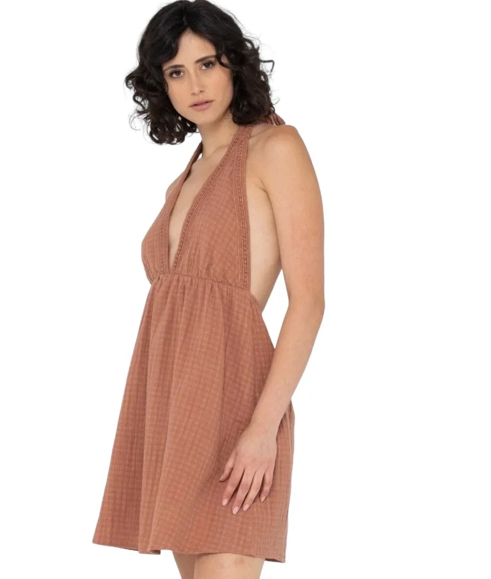 Rusty Womens Sundowner Mini Dress Size 10 Terracotta Halter Neck Sun Dress NWT — photo 3