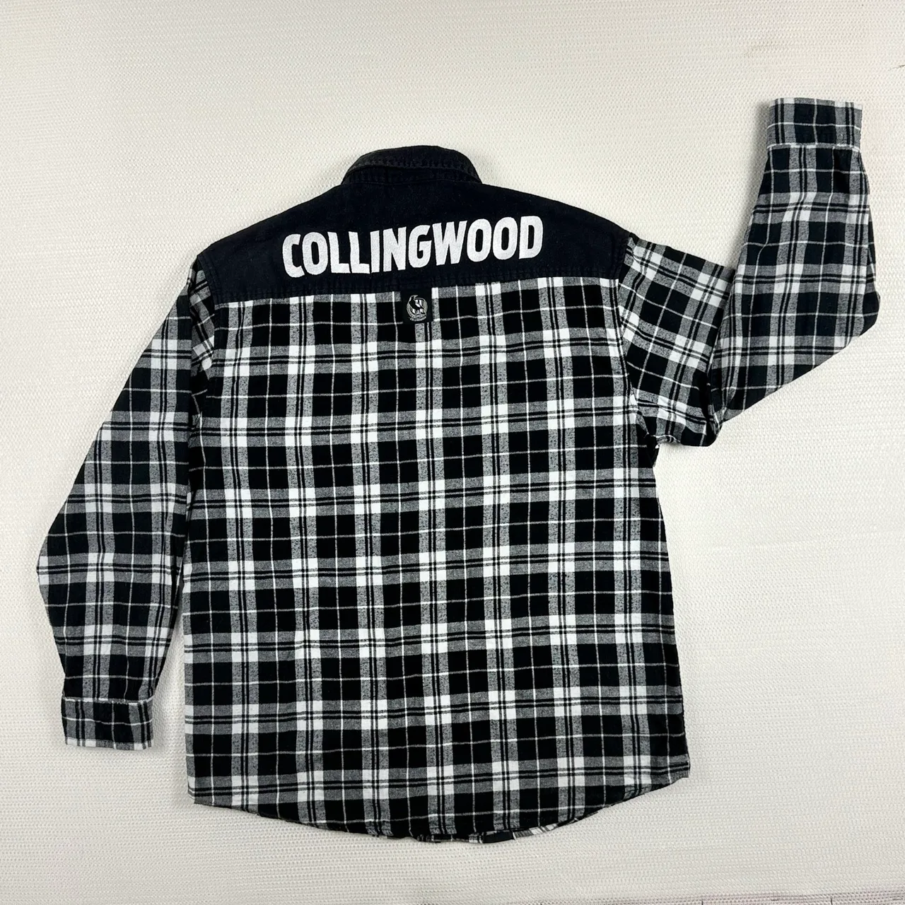 Official AFL Collingwood Magpies Flannel Shirt Mens XL Black White Plaid Long Sl — photo 12