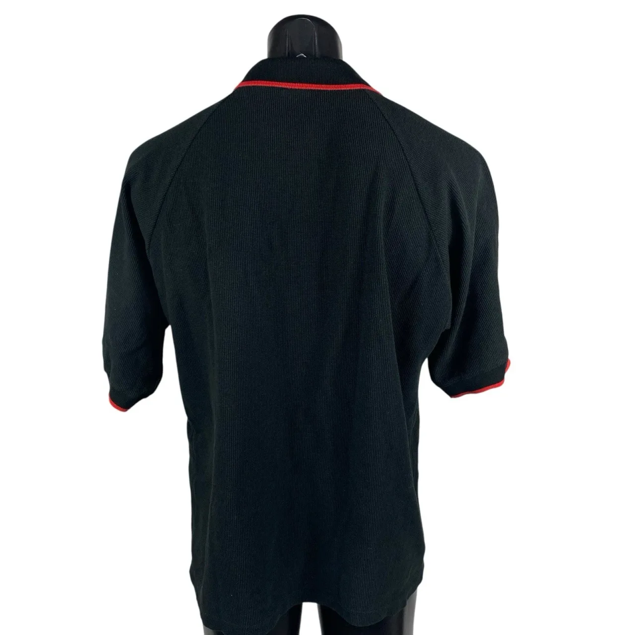 Vintage 90s Bridgestone Motorsport Knit Polo Shirt XL Black Red Trim Quarter Zip — photo 2