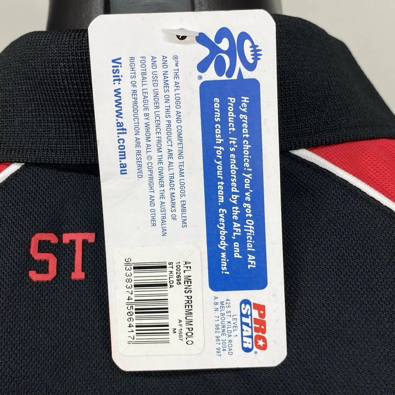 NWT St Kilda Saints AFL Mens Premium Polo Shirt Size M Black Red Pro Star — photo 8