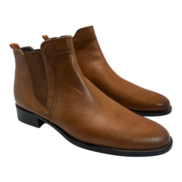 Sandler Jericho Womens Tan Leather Chelsea Boots Size 41 Side Zip Elastic Gusset