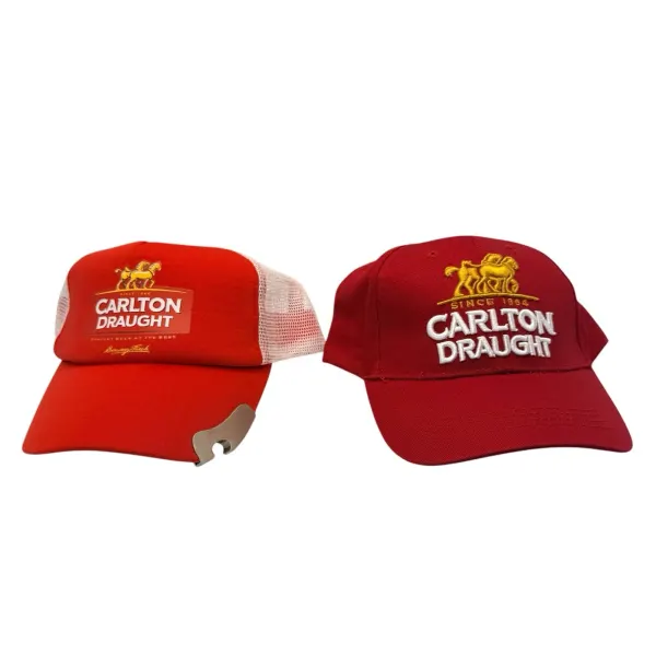 Carlton Draught Beer Caps Bundle Red Trucker Hat With Bottle Opener Embroidered