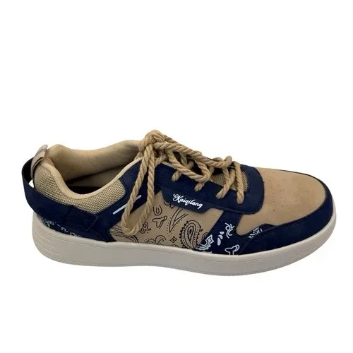 Resort Wear Comfort Sneakers Men's EURO45 Navy/Tan Rope Lace-Up Paisley Print — photo 3