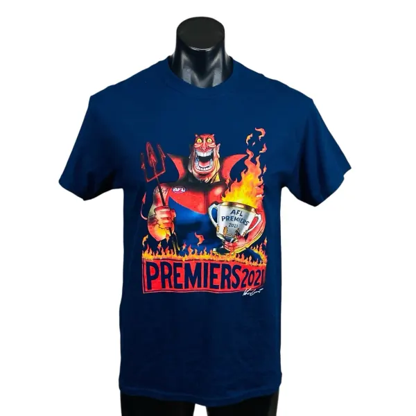 Melbourne Demons AFL Premiers 2021 T Shirt Mens Medium Navy Kevin Kahan Graphic
