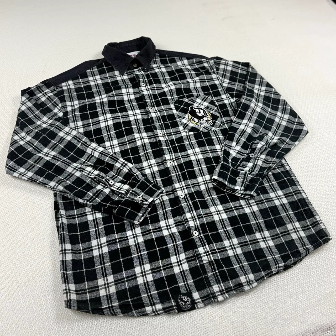 Official AFL Collingwood Magpies Flannel Shirt Mens XL Black White Plaid Long Sl — photo 3