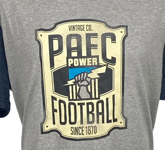 Port Adelaide Power PAFC AFL T Shirt Mens 2XL Grey Navy First 18 Retro Footy — photo 3