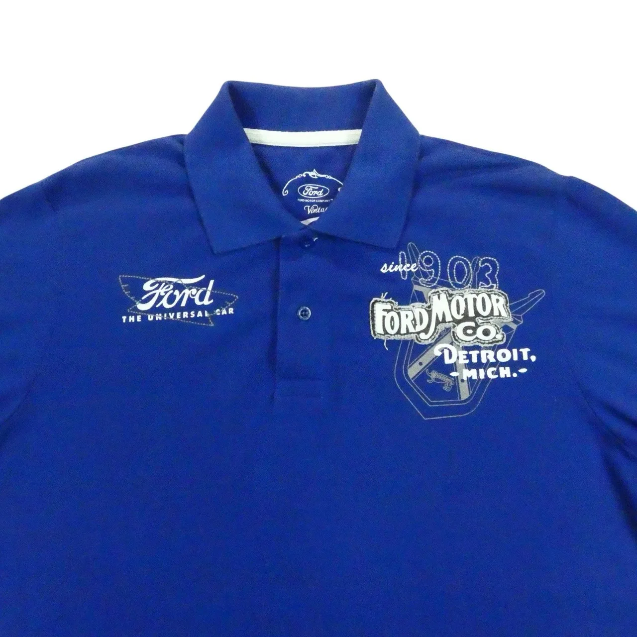 Ford Motor Co Vintage Mens Medium Polo Shirt Royal Blue Graphic Short Sleeve M — photo 8