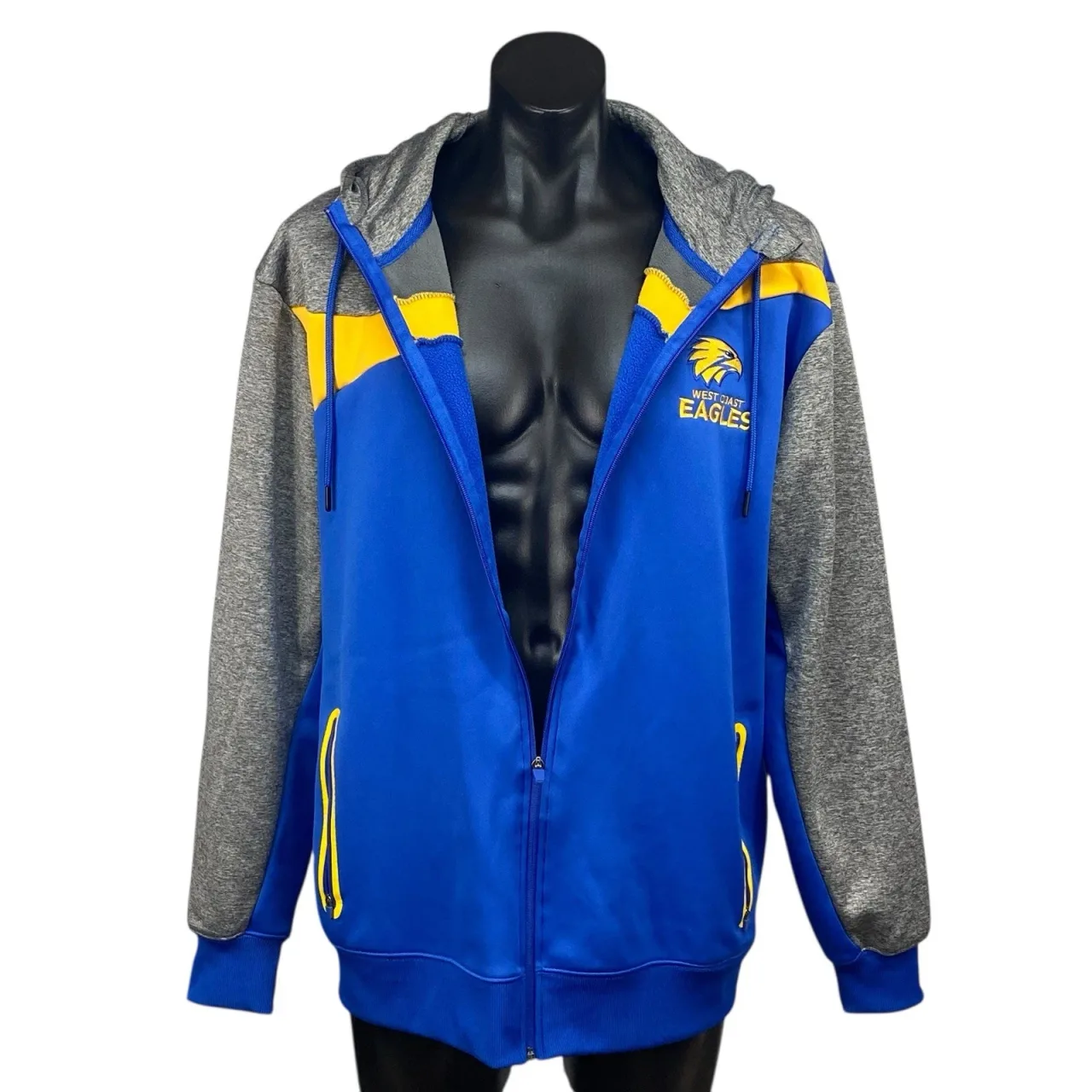 West Coast Eagles AFL Mens Full Zip Hoodie Jumper Size 2XL Royal Blue Grey — photo 9