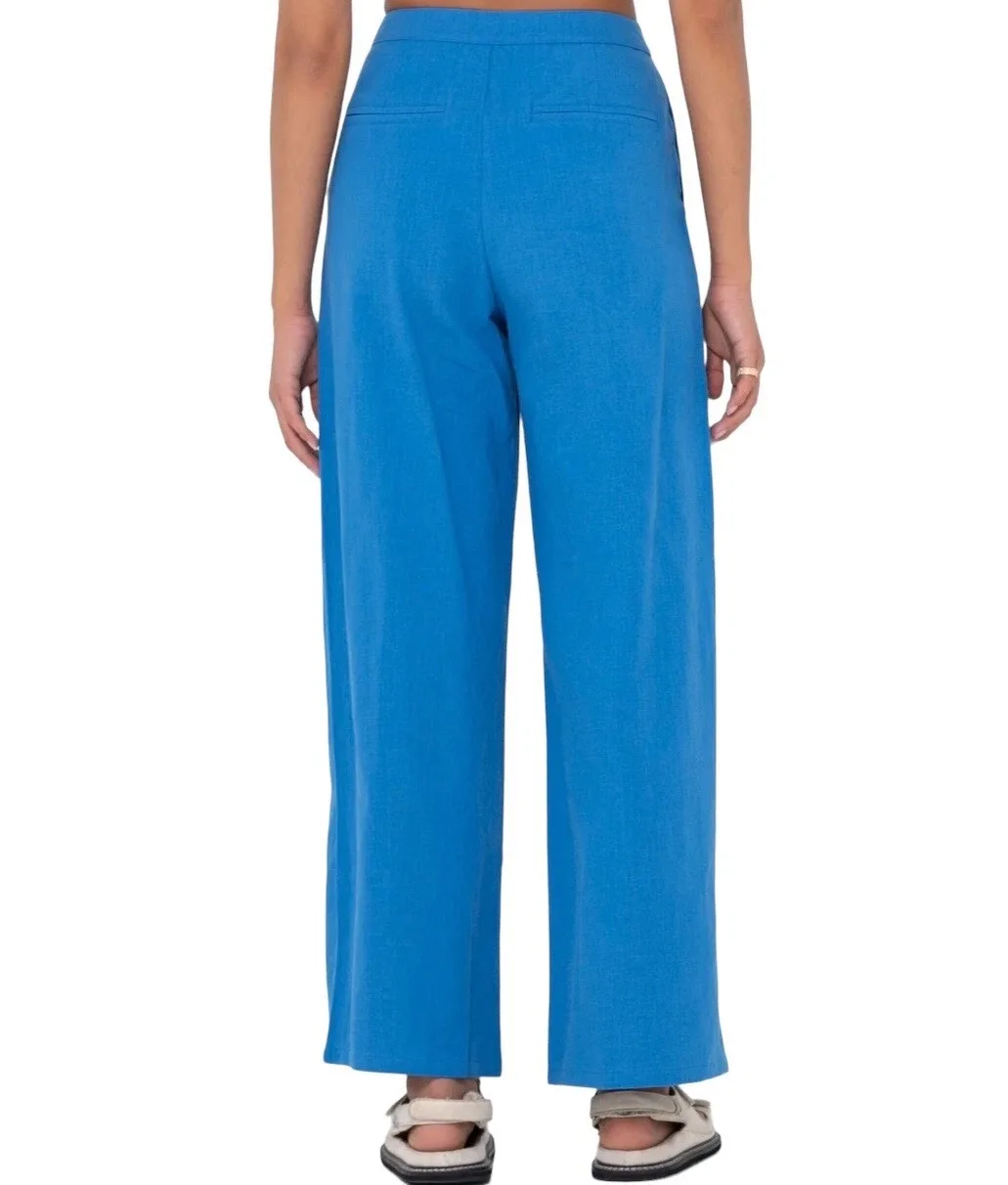Rusty Womens Hunter High Waist Wide Leg Linen Blend Pants Size 10 Blue NWT — photo 4