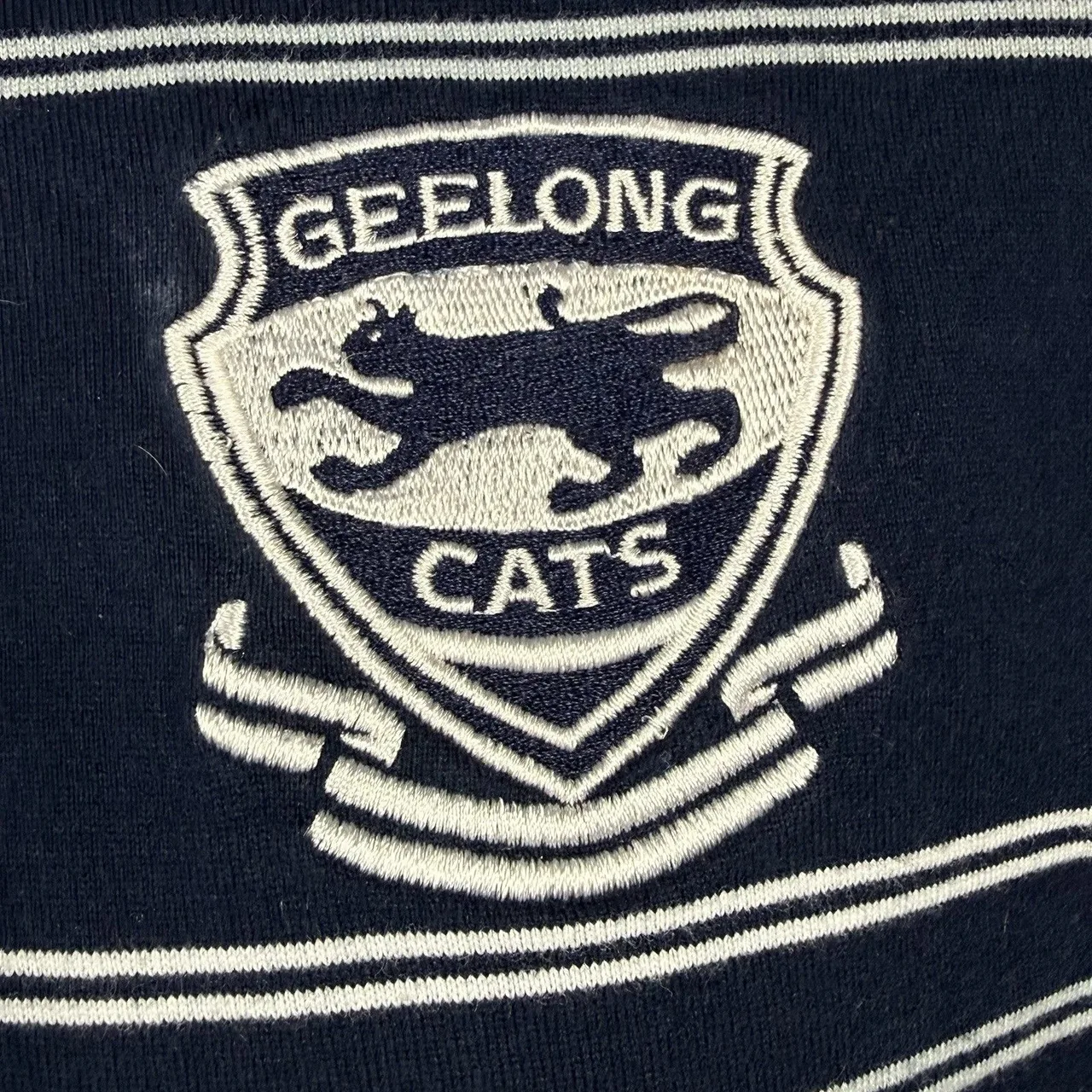 Geelong Cats AFL ISC Onfield Polo Shirt Mens Large Navy Striped Ford Sponsor — photo 5