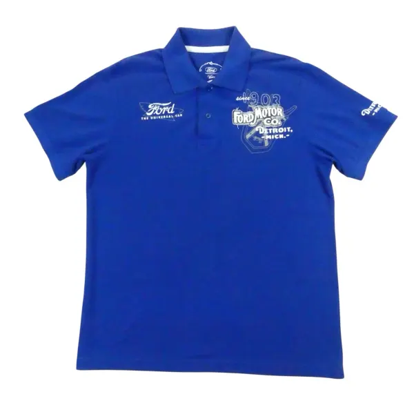 Ford Motor Co Vintage Mens Medium Polo Shirt Royal Blue Graphic Short Sleeve M