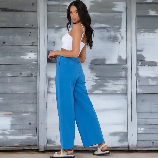 Rusty Womens Hunter High Waist Wide Leg Linen Blend Pants Size 10 Blue NWT