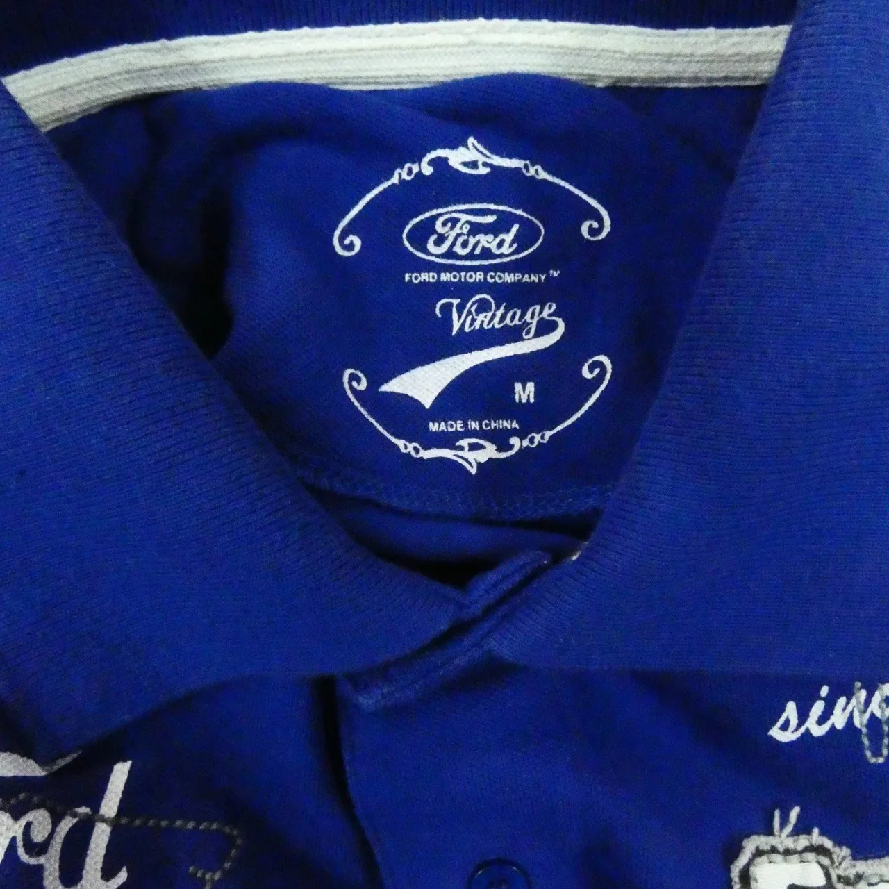 Ford Motor Co Vintage Mens Medium Polo Shirt Royal Blue Graphic Short Sleeve M — photo 5