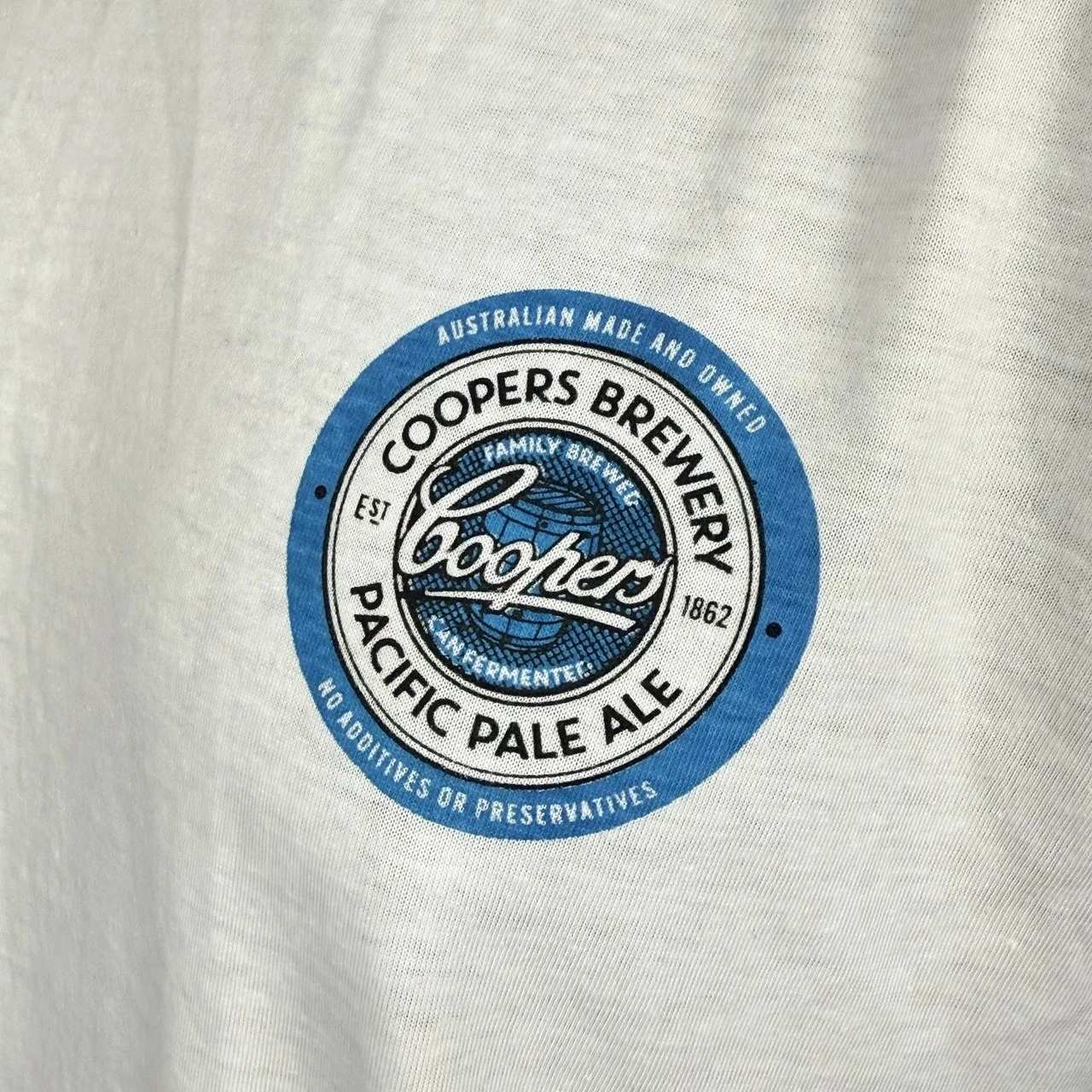 Coopers Brewery Pacific Pale Ale T Shirt Mens XL White Blue Raglan Ringer Tee — photo 4
