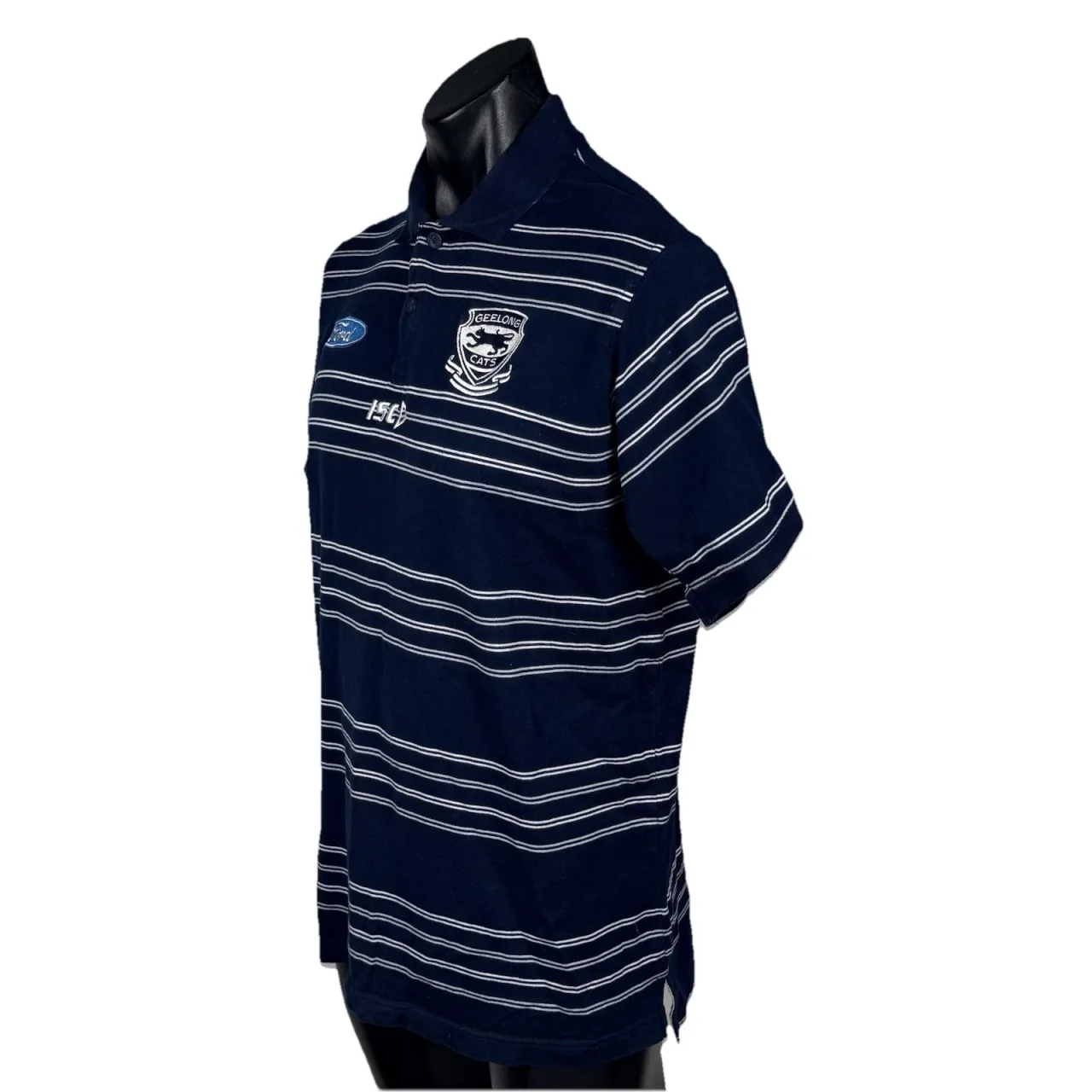Geelong Cats AFL ISC Onfield Polo Shirt Mens Large Navy Striped Ford Sponsor — photo 6