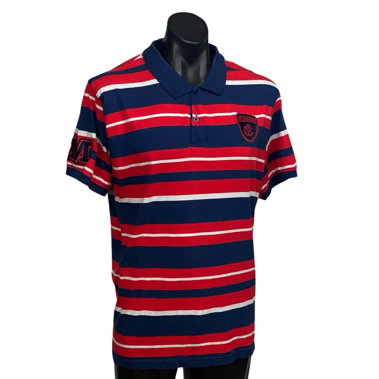 AFL Melbourne Demons Polo Shirt Mens 4XL Navy Red Striped Embroidered Crest Logo — photo 5