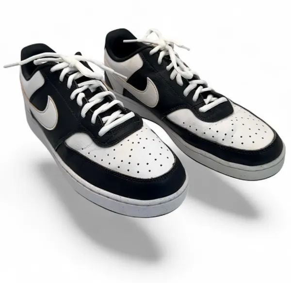 Nike Court Vision Low Sneakers Mens US 10 Black White Leather Casual Shoes