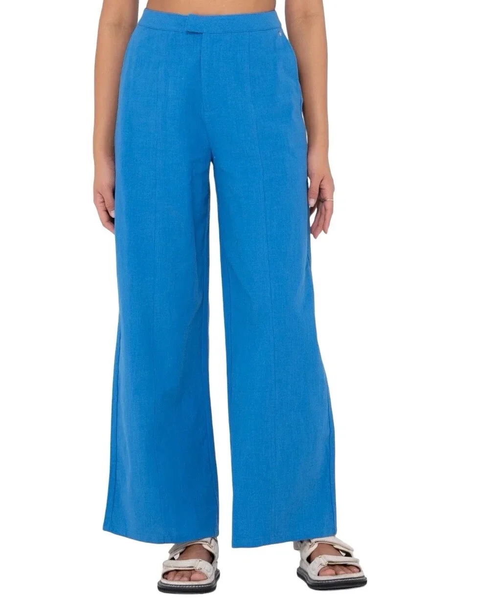 Rusty Womens Hunter High Waist Wide Leg Linen Blend Pants Size 10 Blue NWT — photo 2