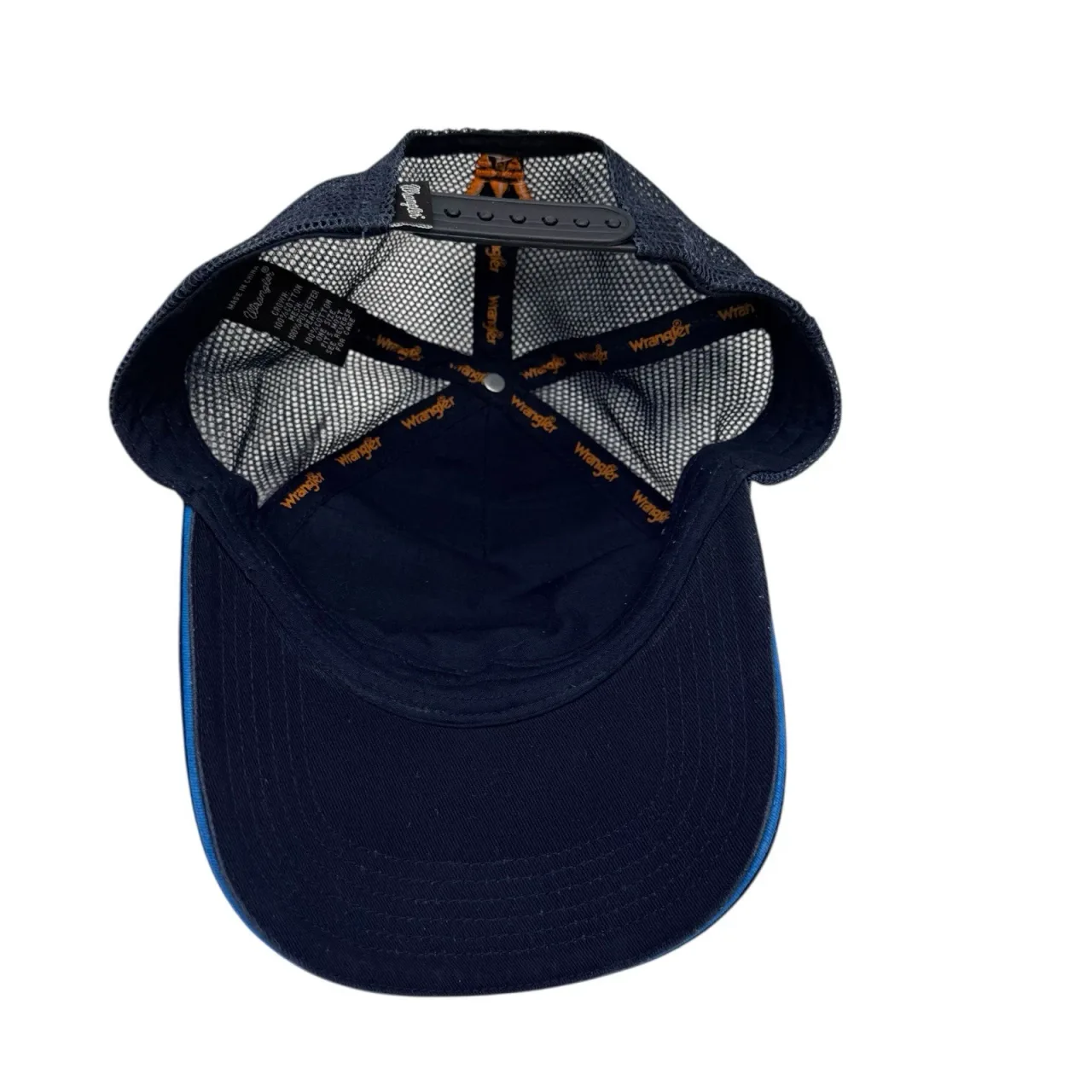 Wrangler Navy Trucker Cap OSFM Mesh Back Embroidered Western Logo Snapback Hat — photo 5