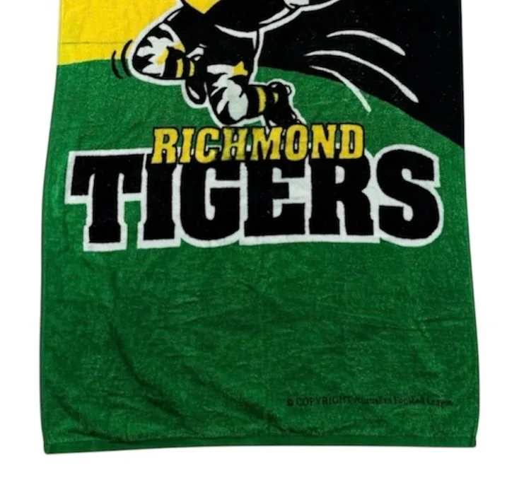 VTG 90's Richmond Tigers AFL Beach Towel Mascot Design Black Yellow Green Cotton — photo 3