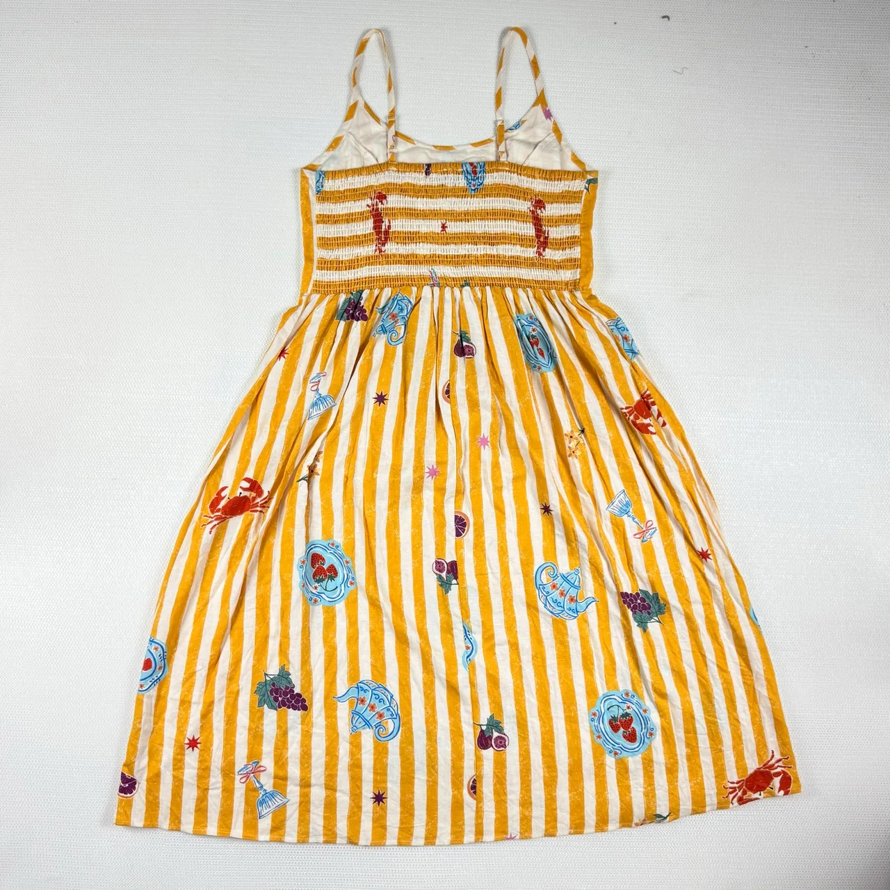 Sportsgirl Picnic Sundress Size 18 NWT Linen Blend Mustard Stripe Fruit Print — photo 11
