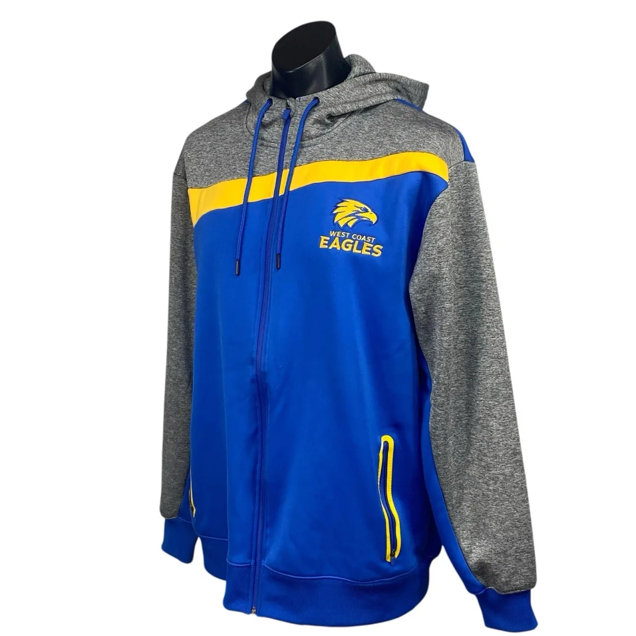 West Coast Eagles AFL Mens Full Zip Hoodie Jumper Size 2XL Royal Blue Grey — photo 4