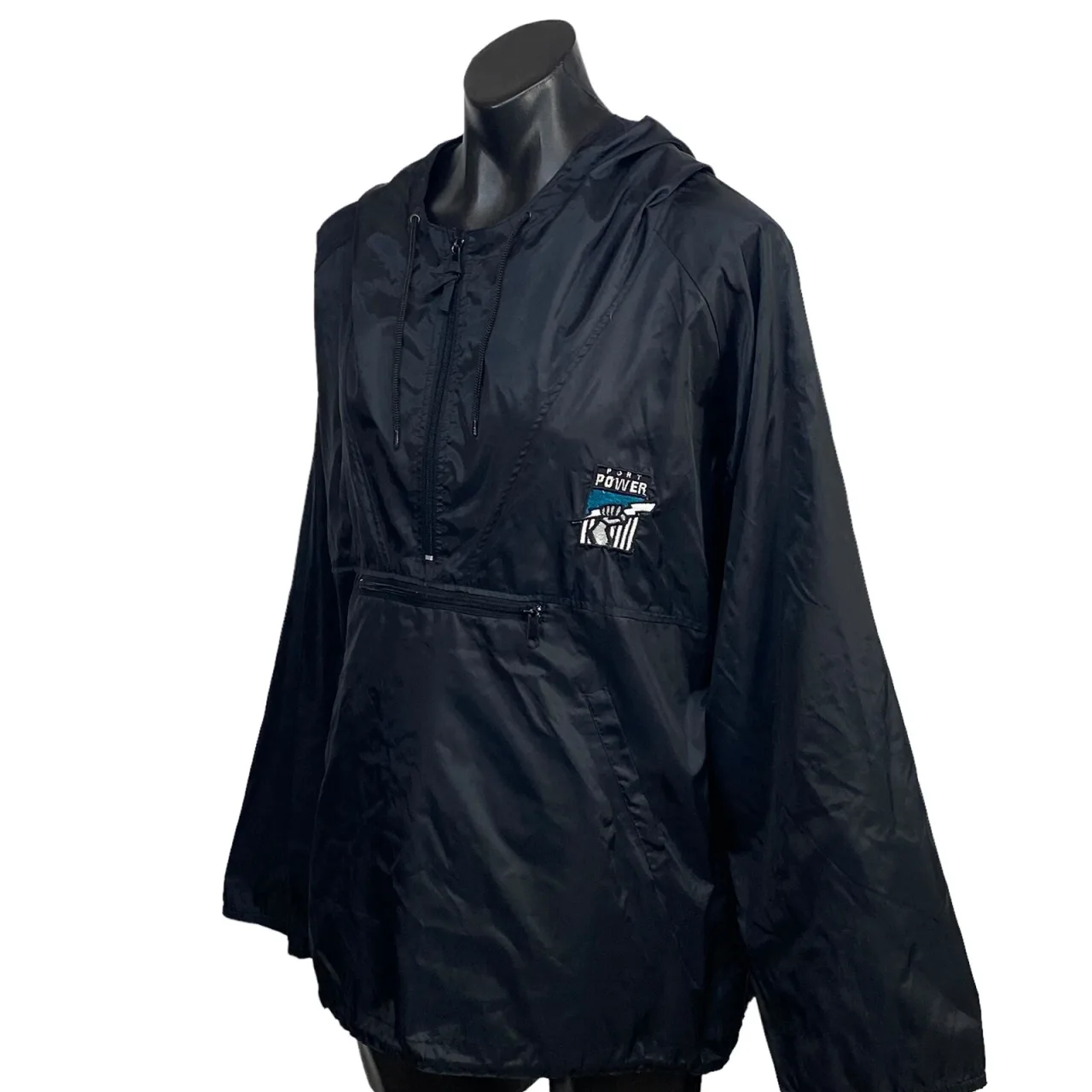 Vintage Port Adelaide Power AFL Mens 1/2 Zip Anorak Jacket Black Oversized — photo 5