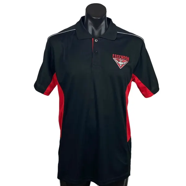 Essendon Bombers AFL Mens Short Sleeve Polo Shirt Black Red Size M