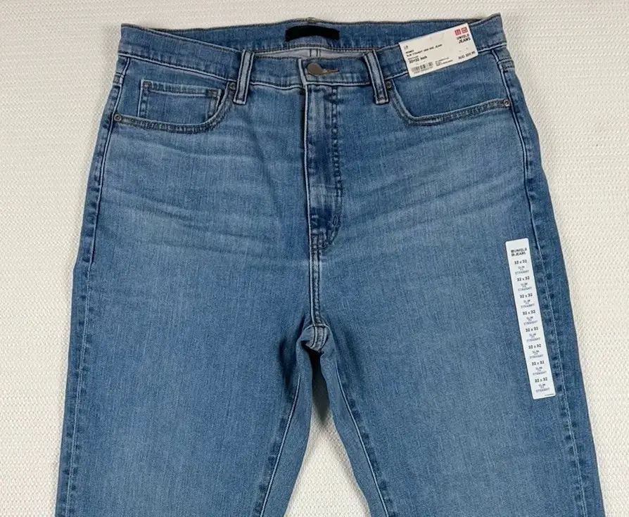 Uniqlo Womens Slim Straight High-Rise Denim Jeans 32x32 Blue Kaihara Fabric NWT – photo 6