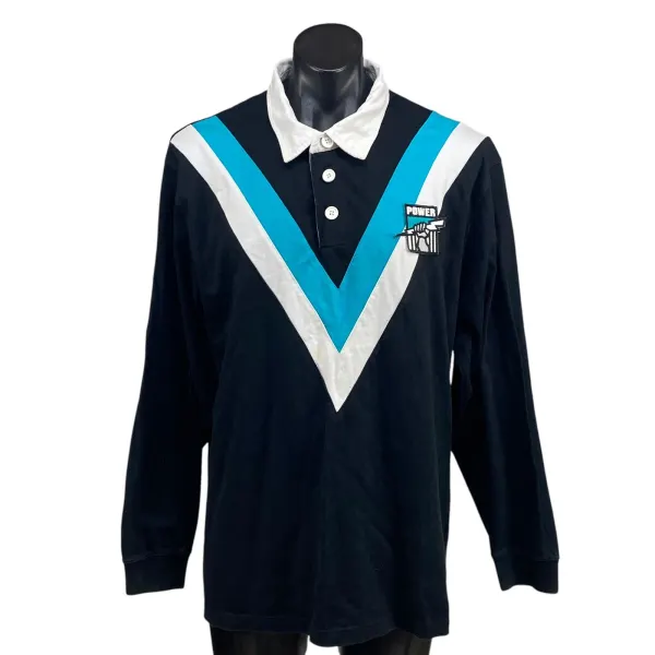 Port Adelaide Power FC L/S Polo Mens XXL Black /Teal Collared AFL Football