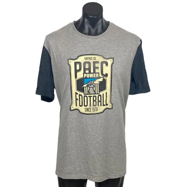 Port Adelaide Power PAFC AFL T Shirt Mens 2XL Grey Navy First 18 Retro Footy