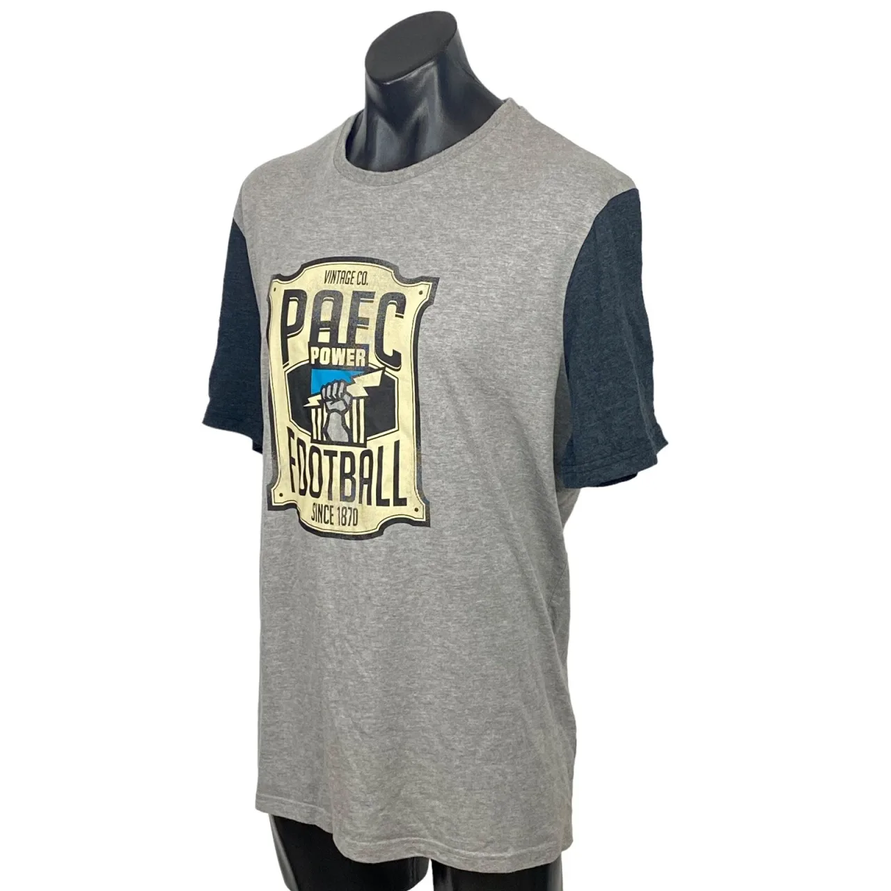 Port Adelaide Power PAFC AFL T Shirt Mens 2XL Grey Navy First 18 Retro Footy — photo 7