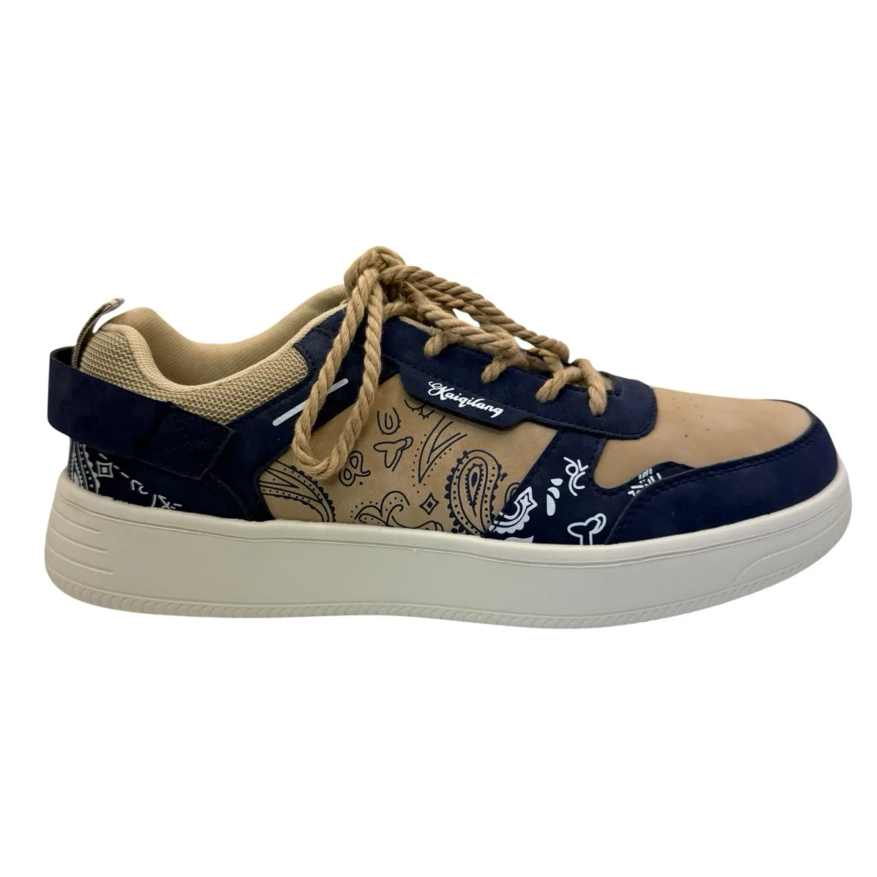Resort Wear Comfort Sneakers Men's EURO45 Navy/Tan Rope Lace-Up Paisley Print — photo 8