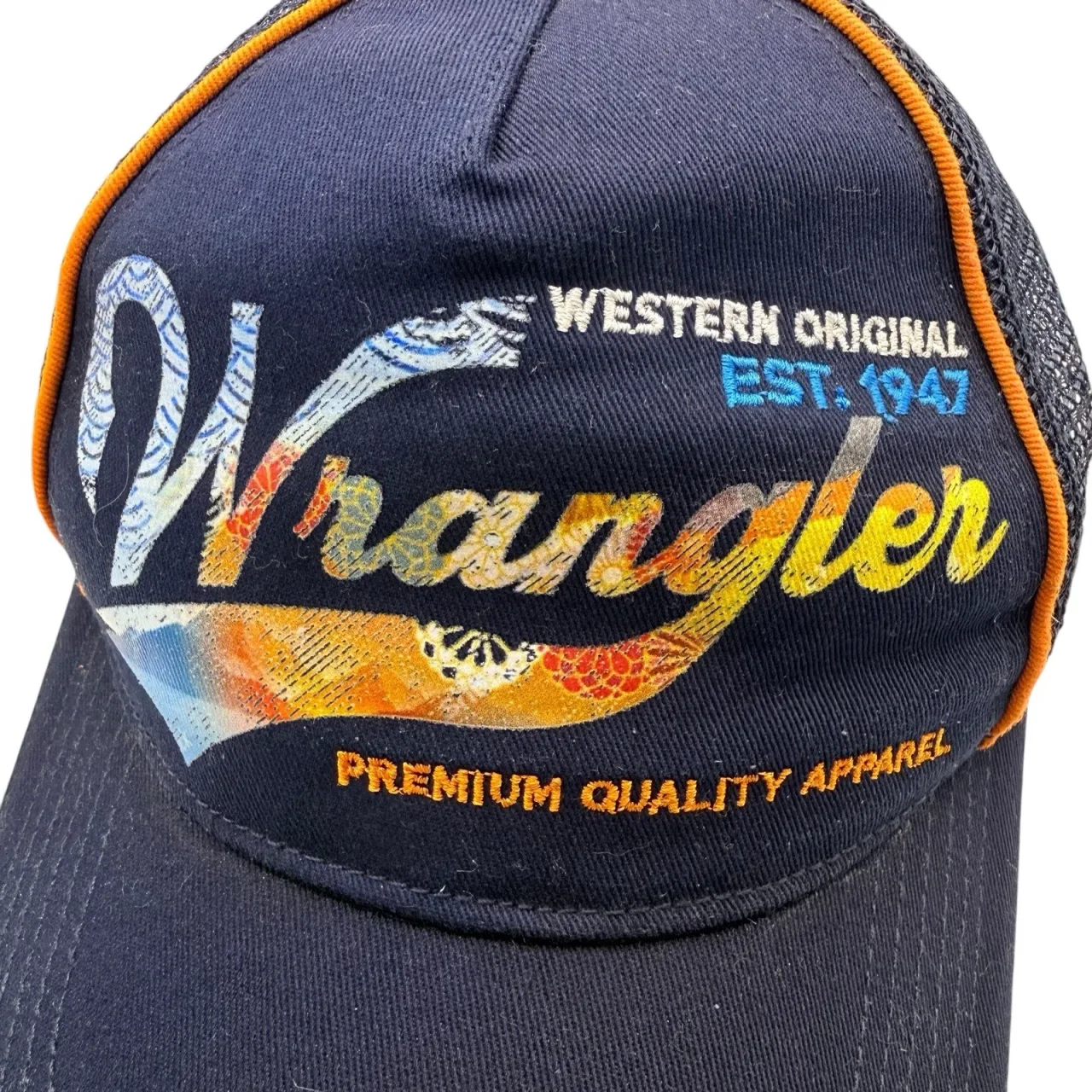 Wrangler Navy Trucker Cap OSFM Mesh Back Embroidered Western Logo Snapback Hat — photo 3
