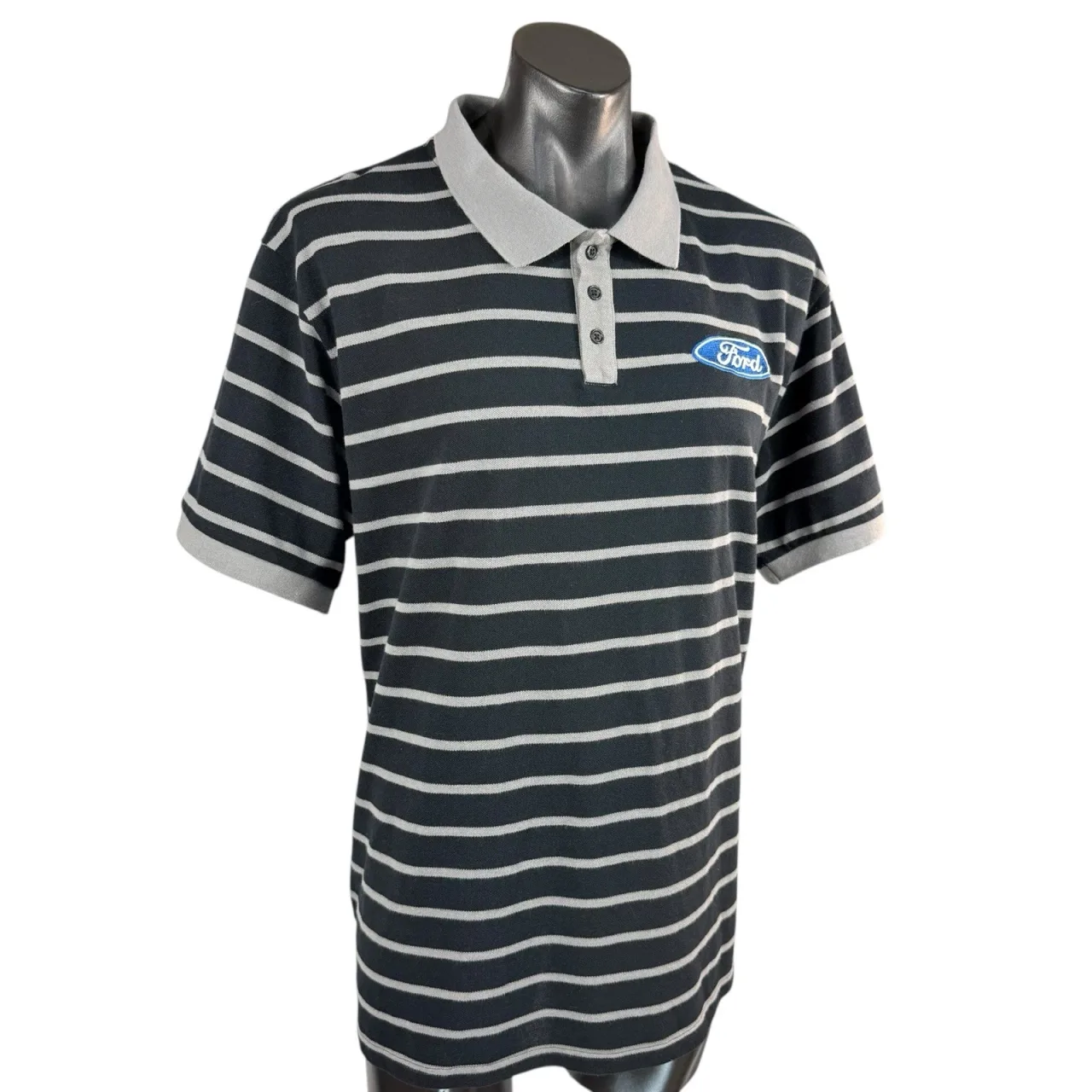 Ford Polo Shirt Mens XL Black Grey Striped Embroidered Oval Logo Muscle Car — photo 5