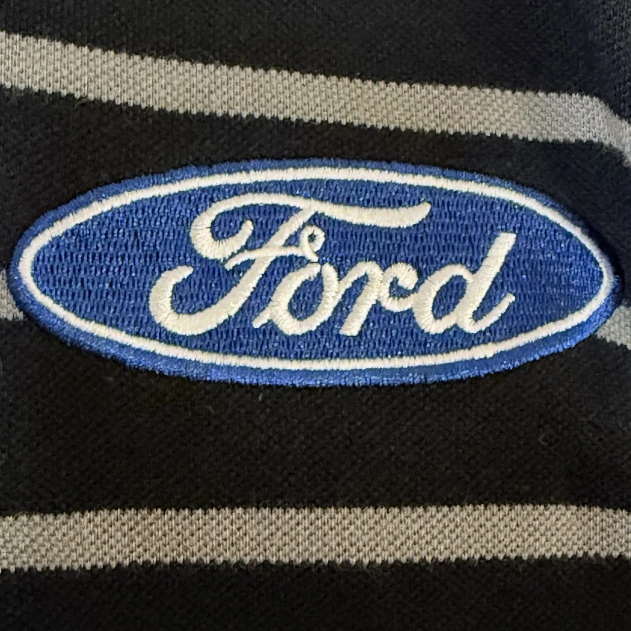 Ford Polo Shirt Mens XL Black Grey Striped Embroidered Oval Logo Muscle Car — photo 7