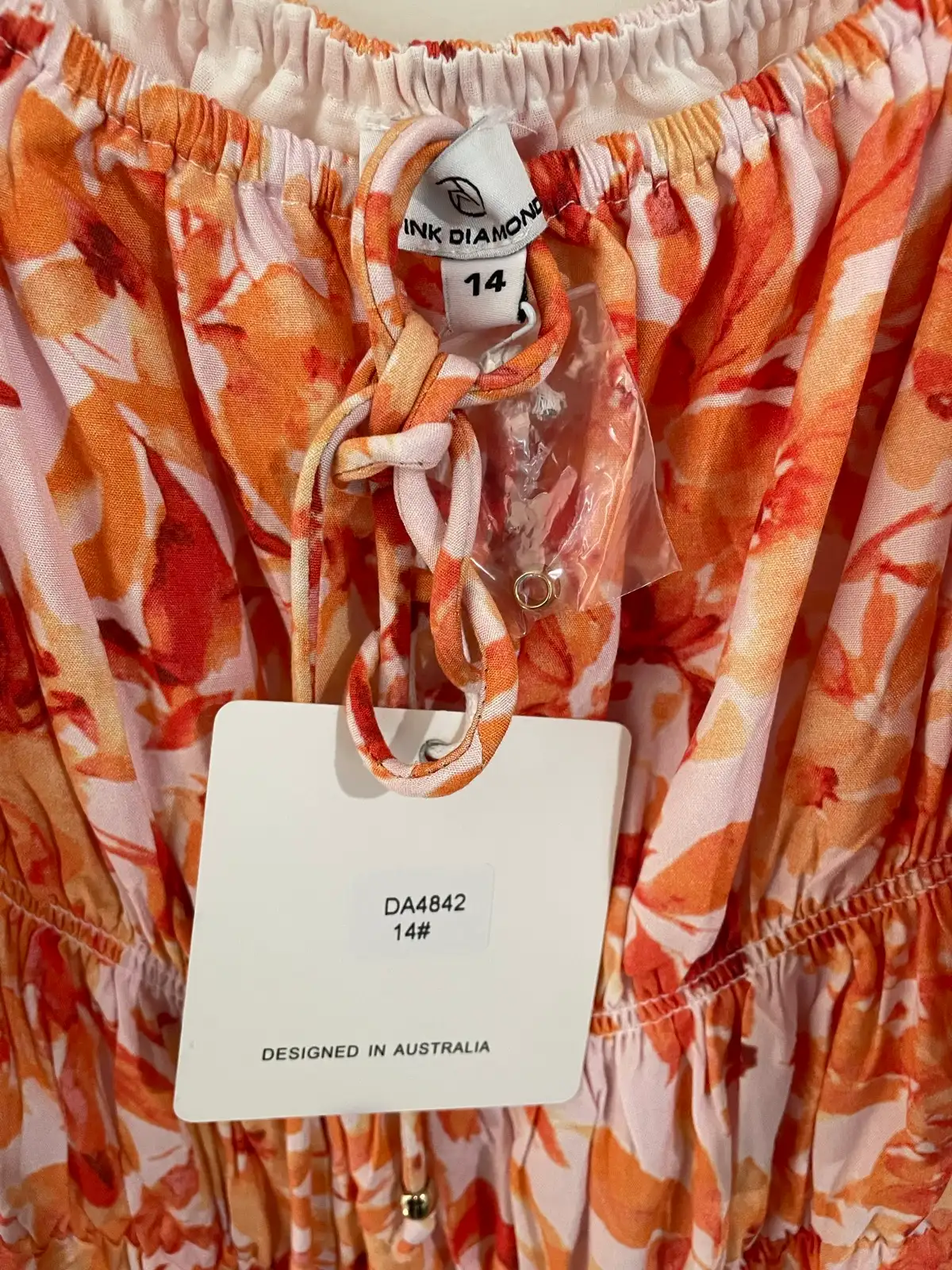 Pink Diamond Boutique Orange Flower Maxi Dress Puff Sleeve – photo 3