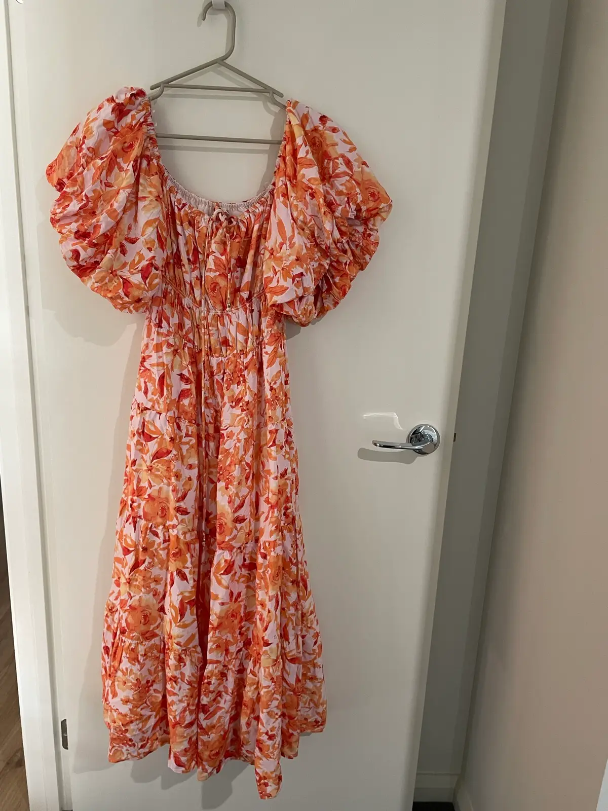 Pink Diamond Boutique Orange Flower Maxi Dress Puff Sleeve – photo 4