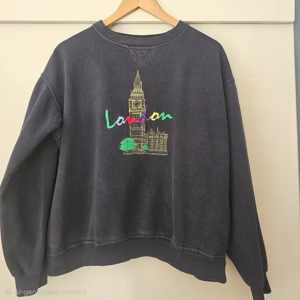 Vintage London Big Ben Embroidered Crewneck Sweatshirt.
 M