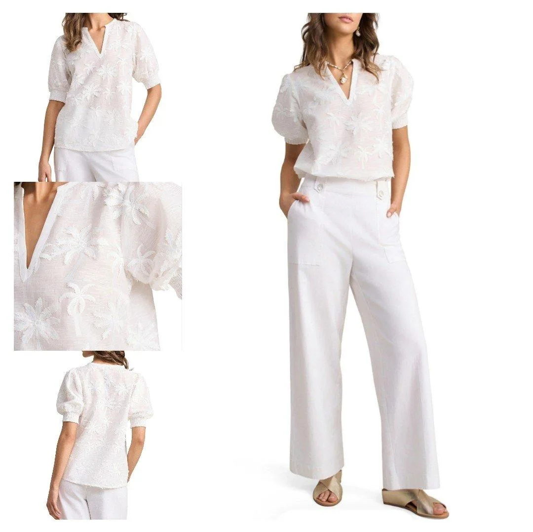 BLUE ILLUSION
Embroidered Palm Blouse - White - S – photo 5