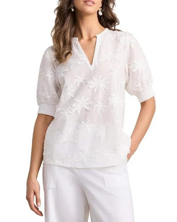 BLUE ILLUSION
Embroidered Palm Blouse - White - S