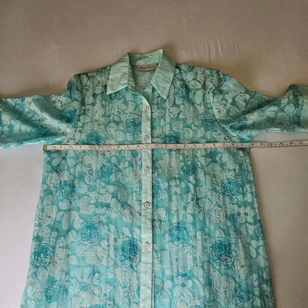 Vintage Ricki Renee Sydney Aqua Mesh Floral Embroidered Blouse. 14 – photo 5