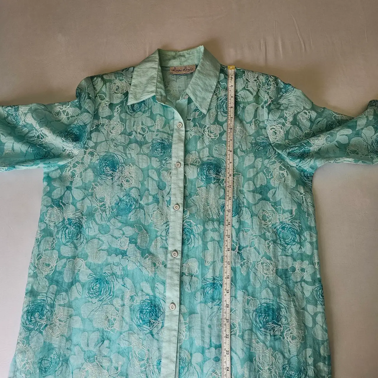 Vintage Ricki Renee Sydney Aqua Mesh Floral Embroidered Blouse. 14 – photo 6