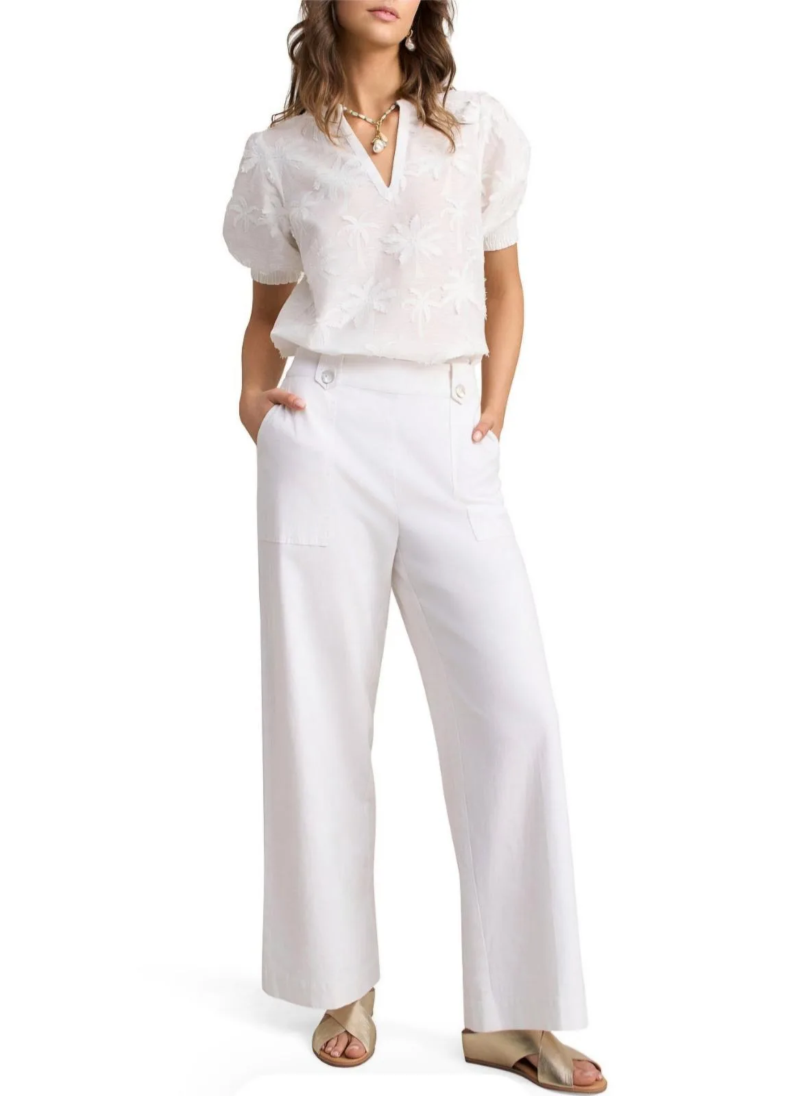 BLUE ILLUSION
Embroidered Palm Blouse - White - S – photo 2