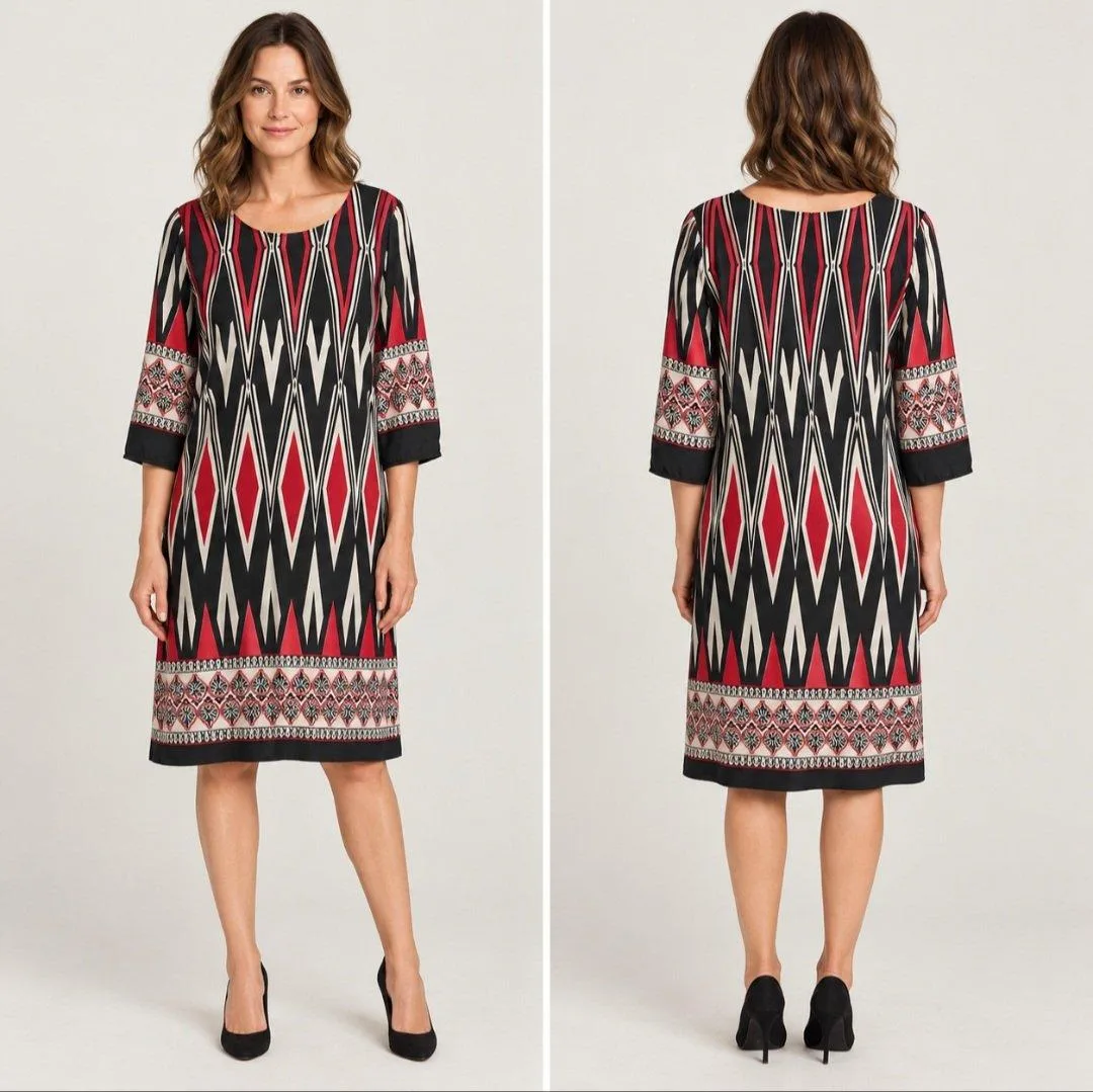Caroline Morgan Geometric Print Knee-Length Dress | Size 10 – photo 3